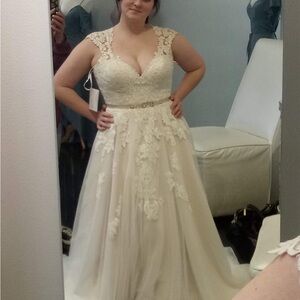 Elegant Lace Ivory and Champagne Wedding Dress